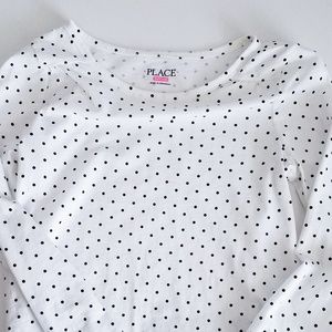 White Long Sleeve Shirt with Black Polka-dots